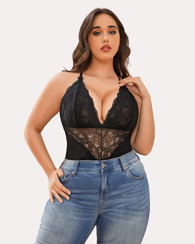 Pius Size Snap Crotch Lace Bodysuit