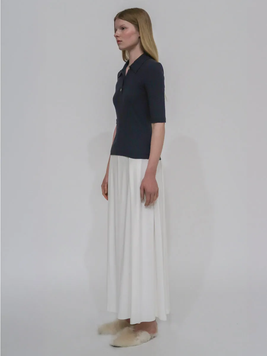 PULL-ON PLEATED MAXI SKIRT - SOLID INTERLOCK