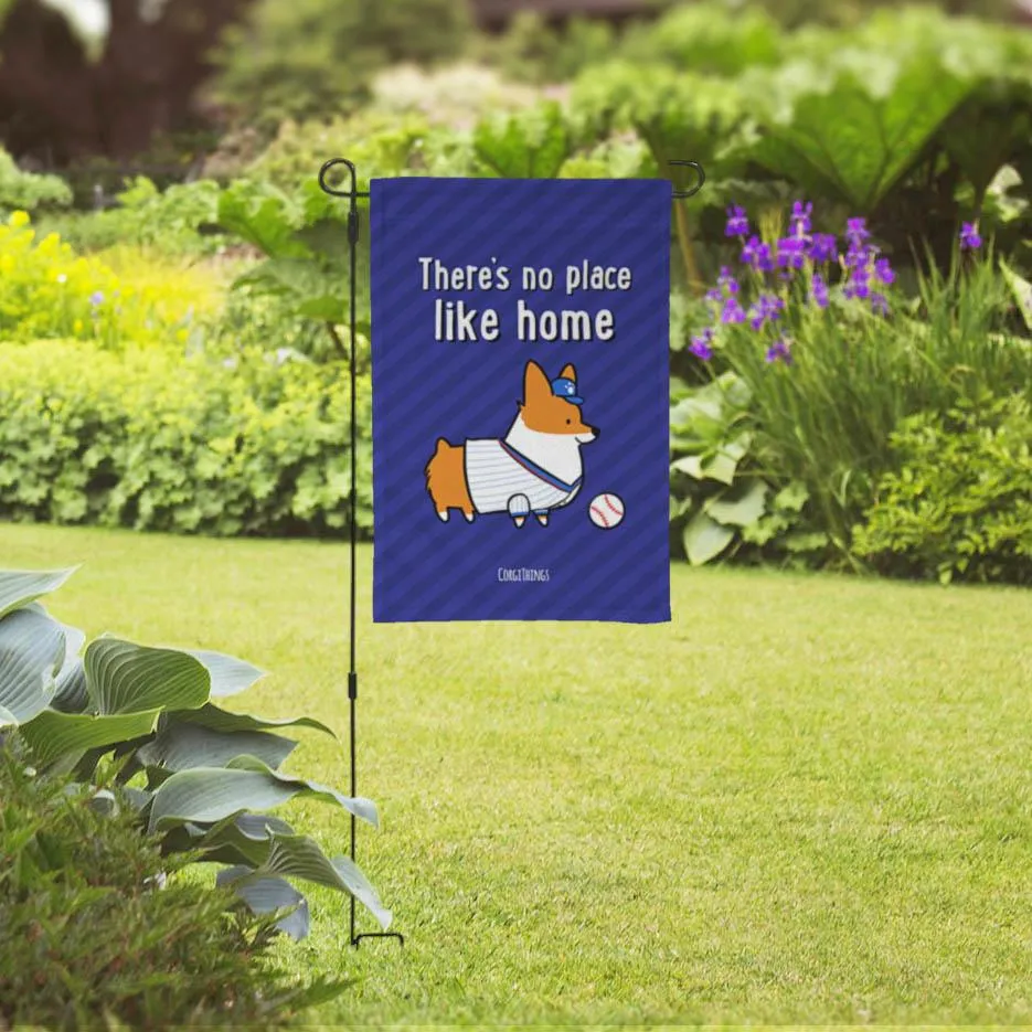 "No Place Like Home" Baseball Corgi Garden Flag | Red, White, and Blue