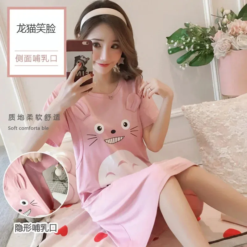 Summer Maternity Breastfeed Nursing Nightgowns Room Wear Nightie Mothers Nightwear Breast Feeding Clothes Pregnancy Nightdress