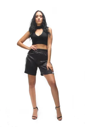 THE MYSTYLEMODE BLACK CHOKER V NECK SLEEVELESS CROP TOP