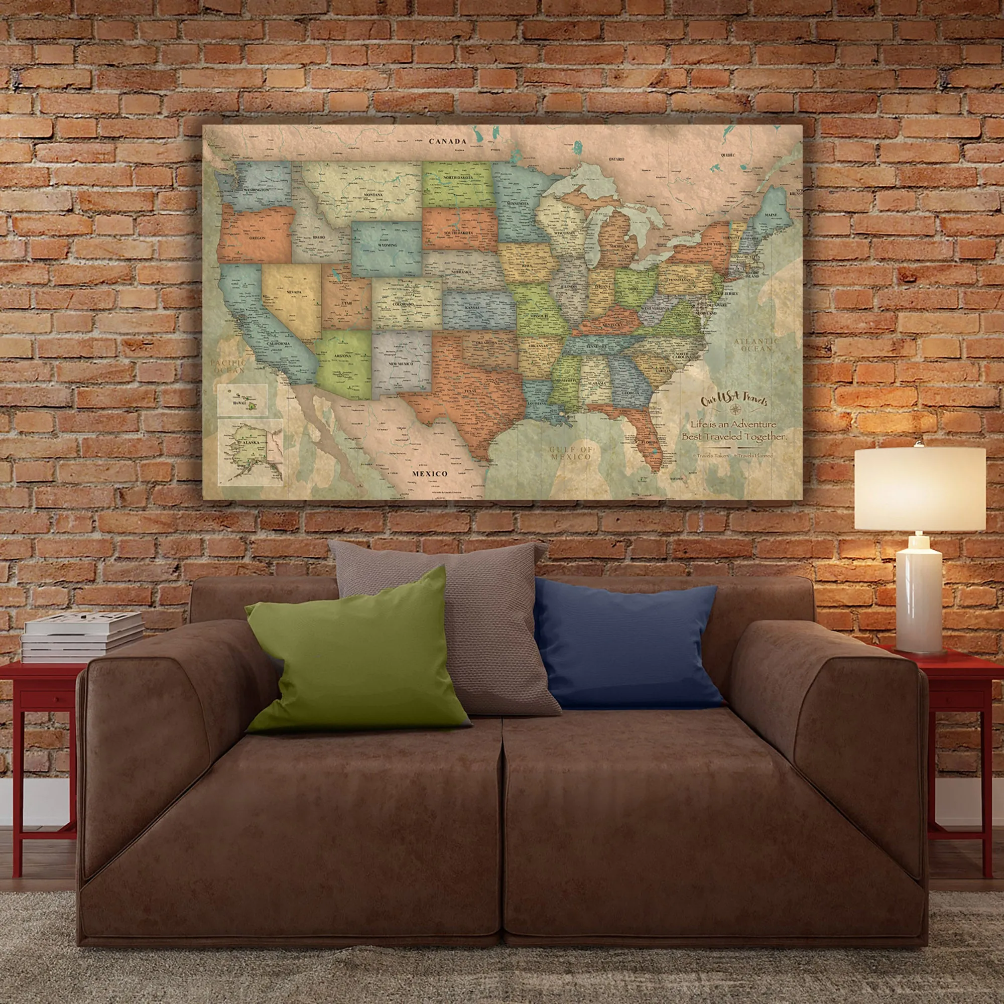 USA Push Pin Travel Map Single Panel