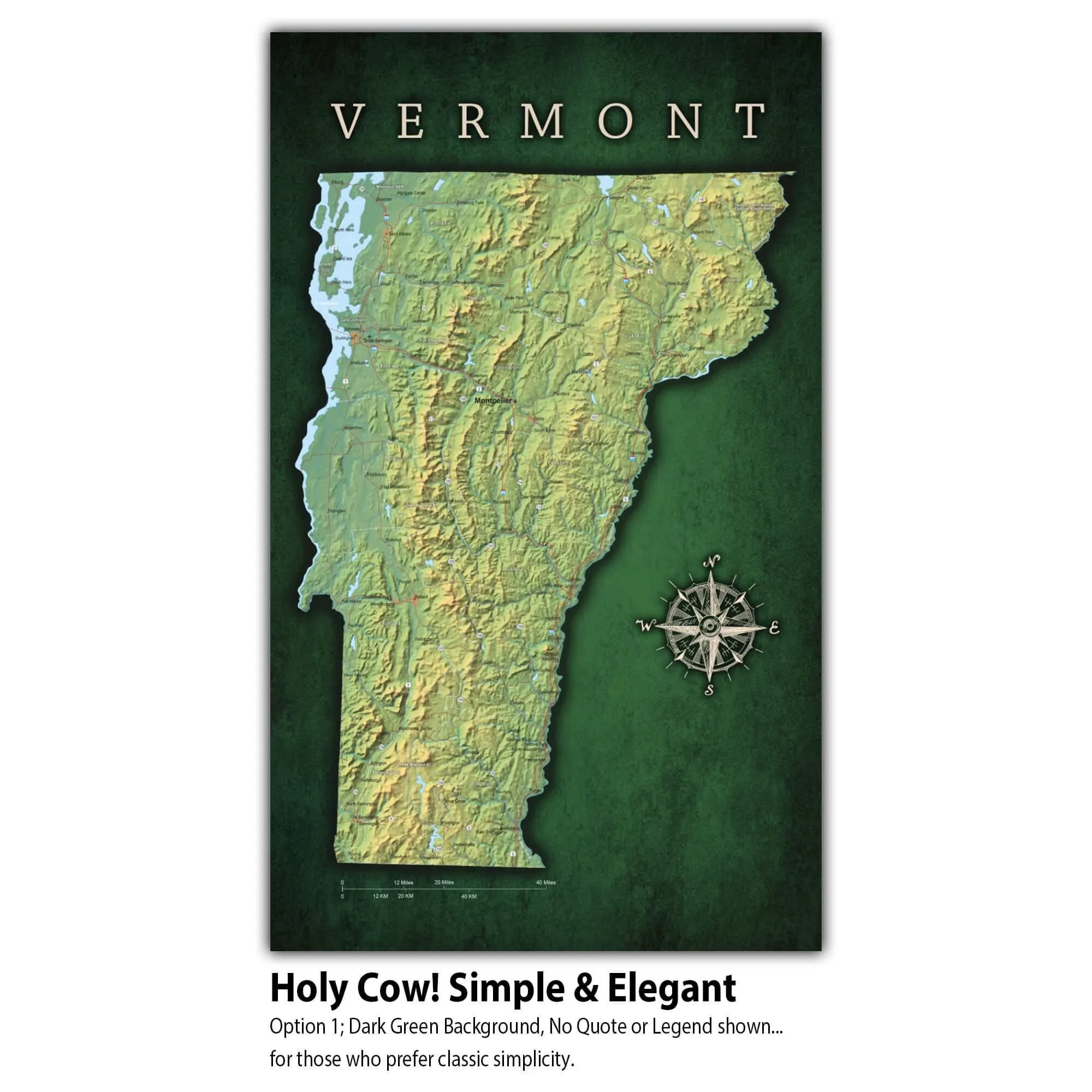 Vermont Push Pin Terrain State Map