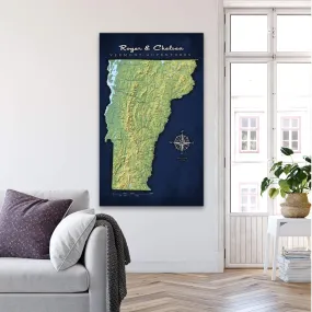 Vermont Push Pin Terrain State Map