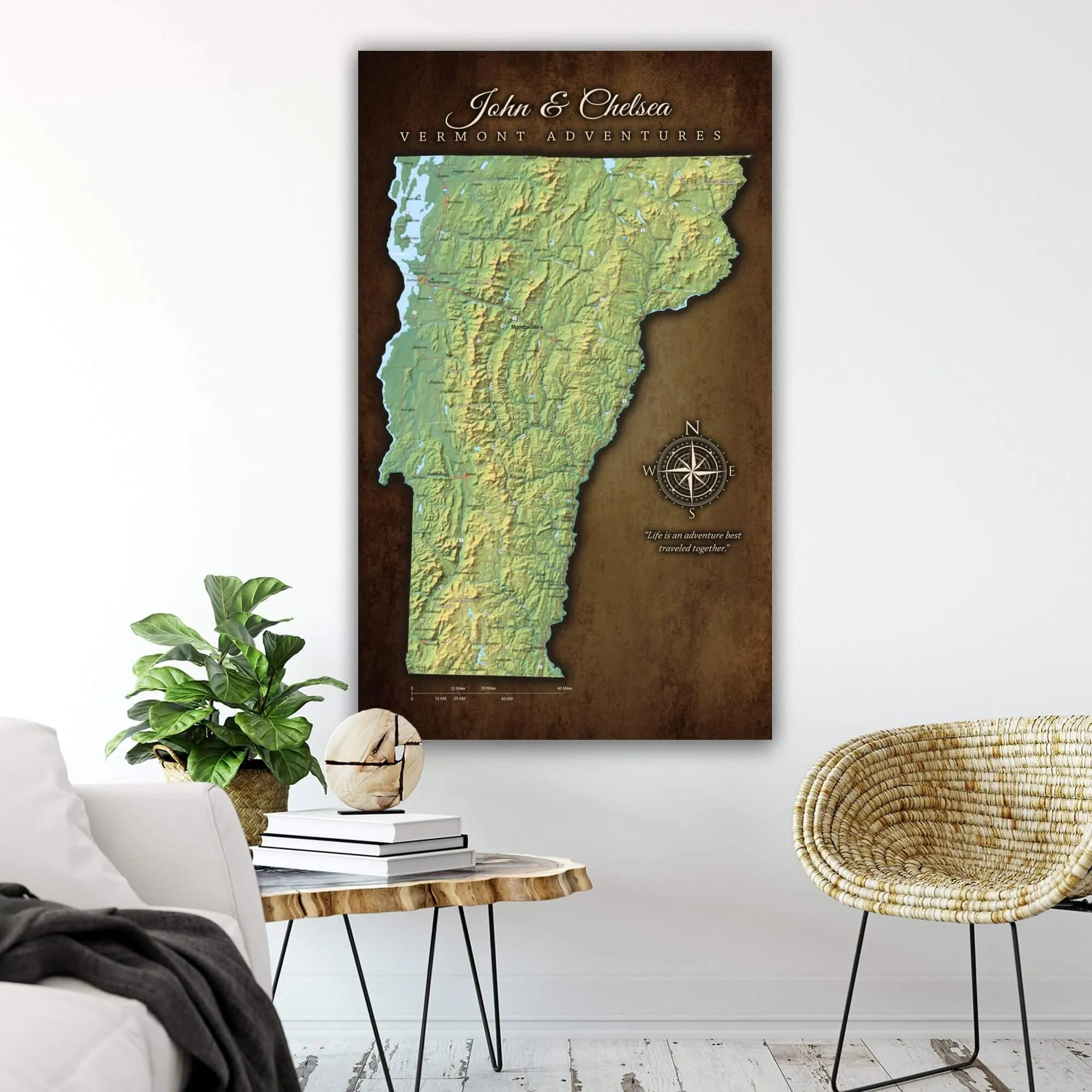 Vermont Push Pin Terrain State Map