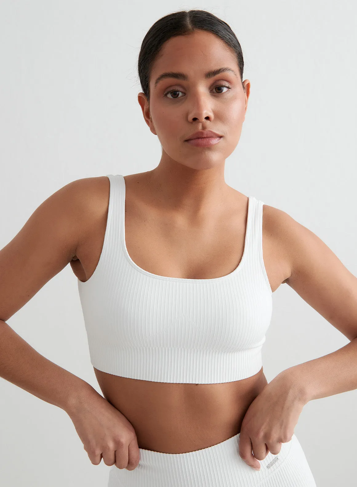 White Ribbed Seamless Bra