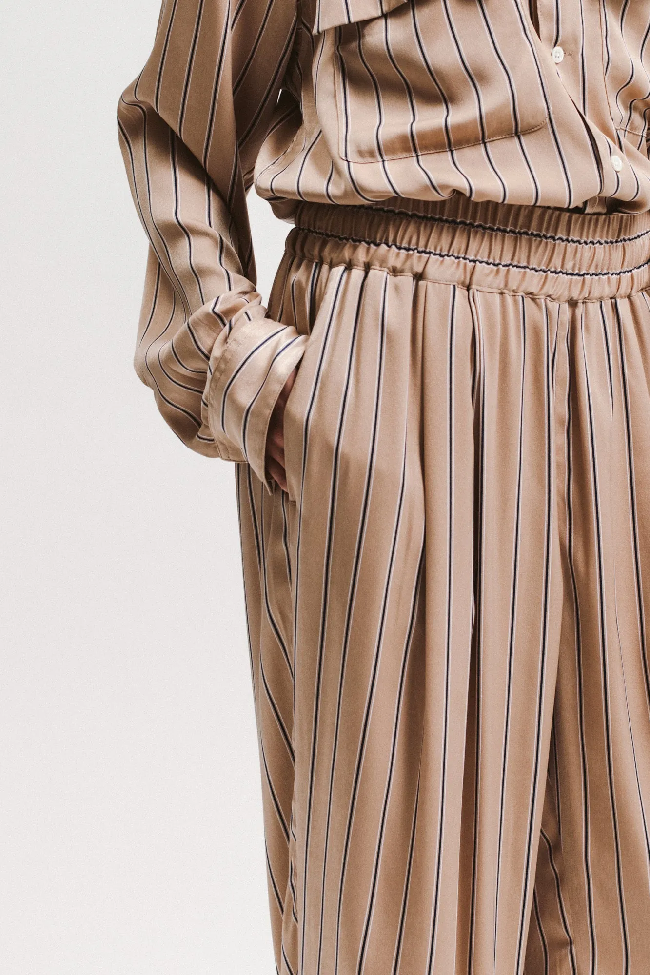 Wide Stripe Trouser - Beige