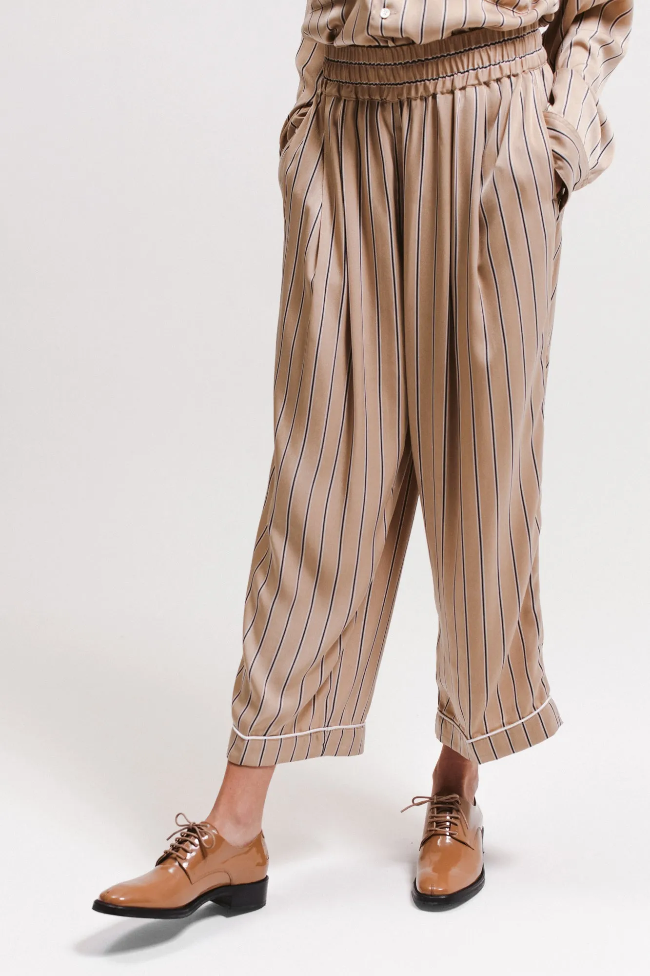 Wide Stripe Trouser - Beige