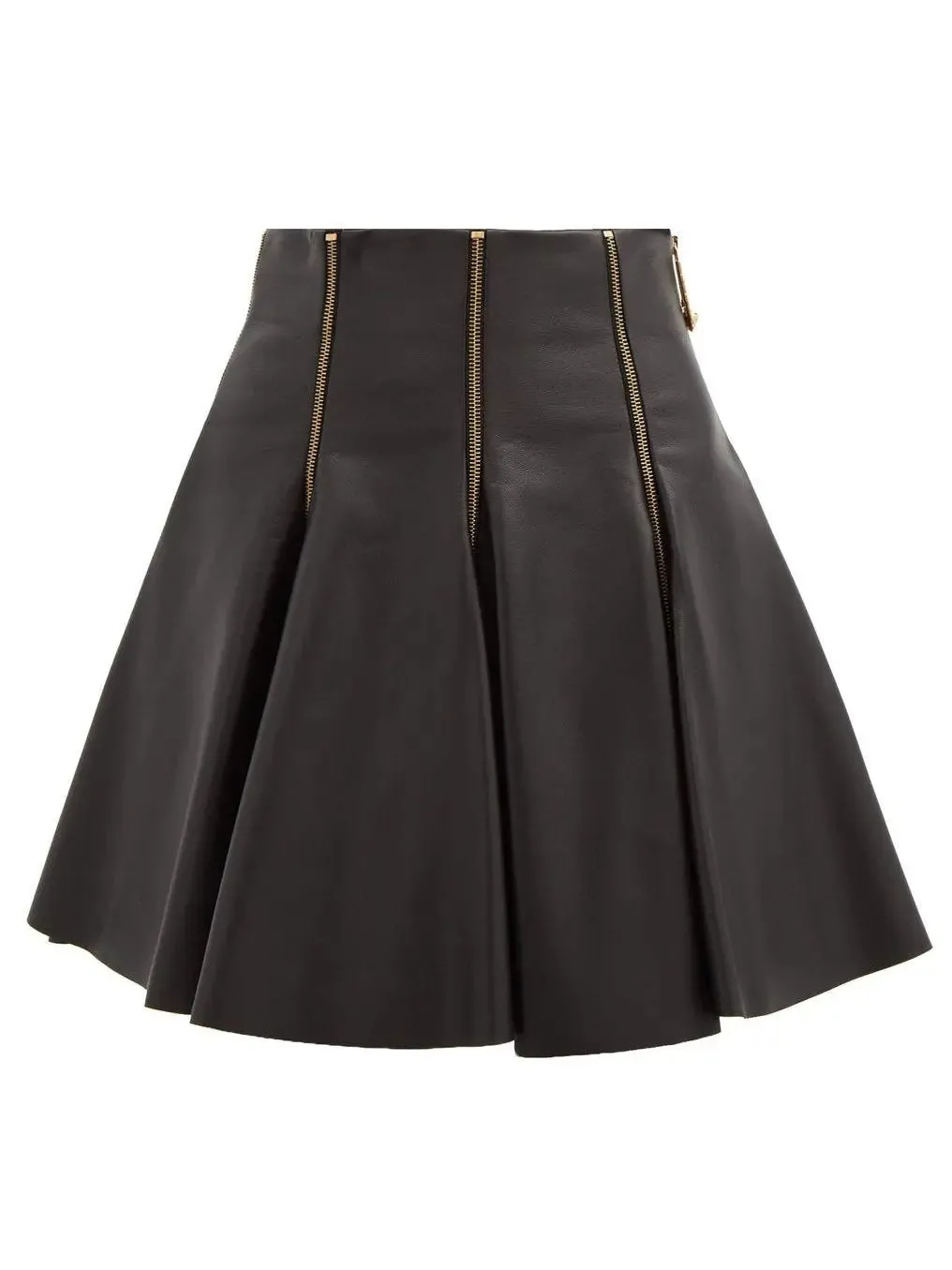 Women’s Black Zip-Embellished Pleated Leather Mini Skirt