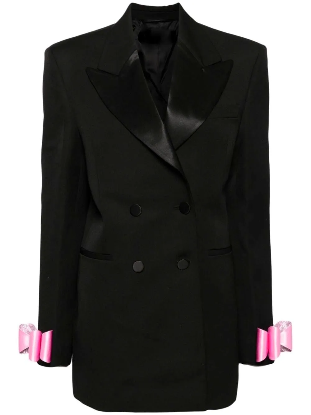 Women’s Bow-Cuff Double-Breasted Blazer Dress in Black