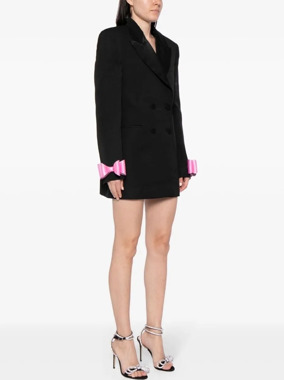 Women’s Bow-Cuff Double-Breasted Blazer Dress in Black