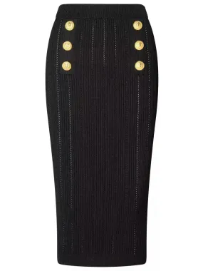 Women’s Buttoned Knitted Black Midi Skirt