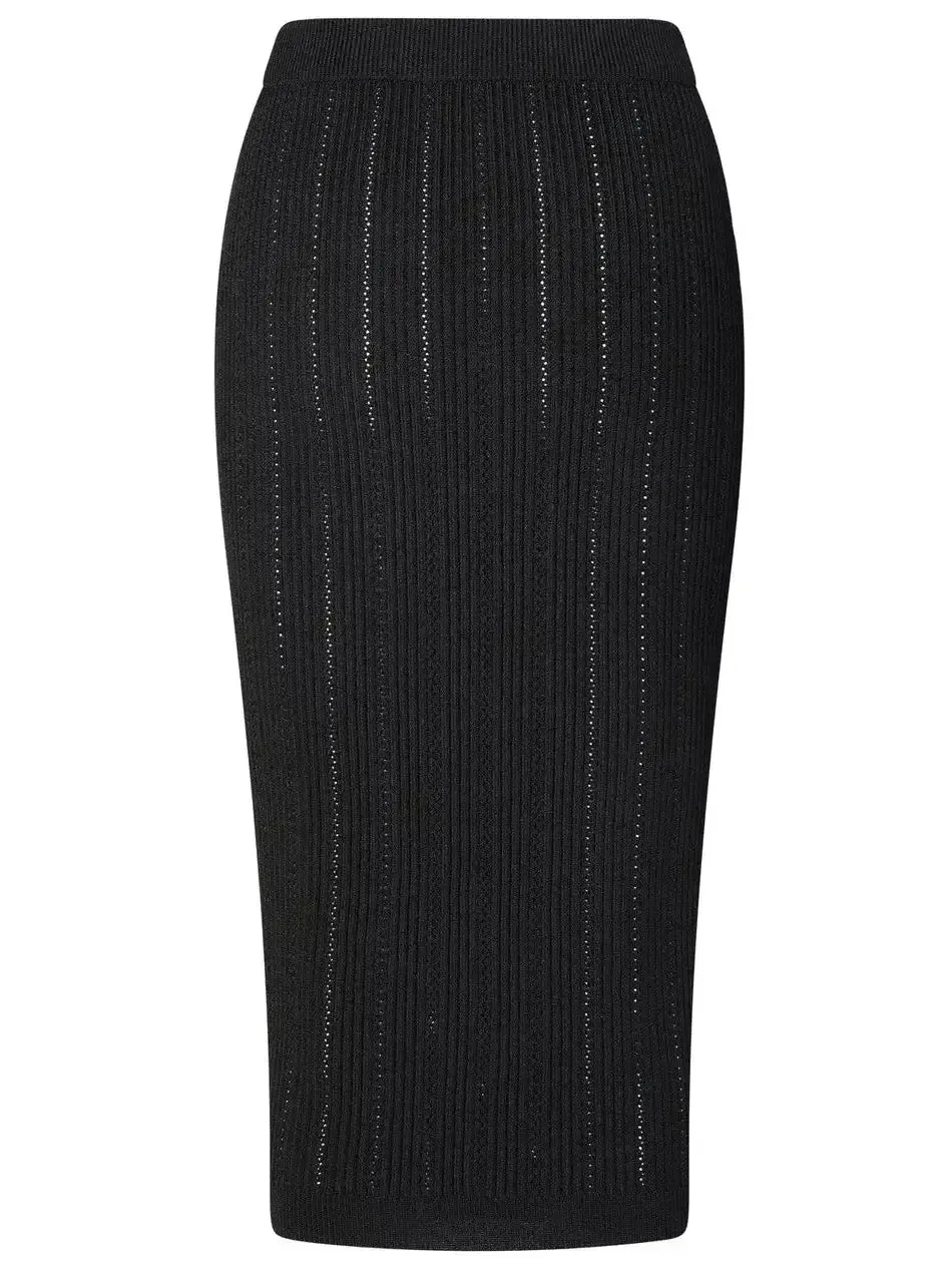 Women’s Buttoned Knitted Black Midi Skirt